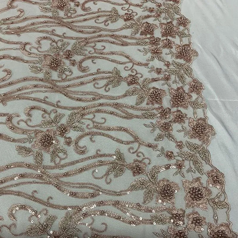 Dusty Rose Beaded Fabric Luxury Fabric Embroidery Fabric Fashion Fabric