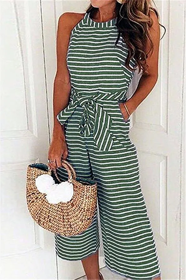 elveswallet Elegant Sleeveless Striped Jumpsuit