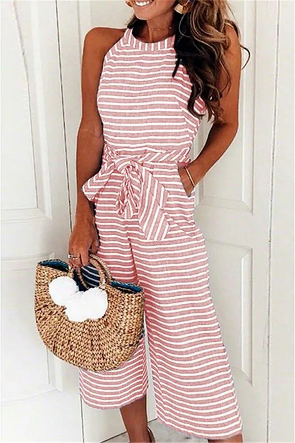 elveswallet Elegant Sleeveless Striped Jumpsuit
