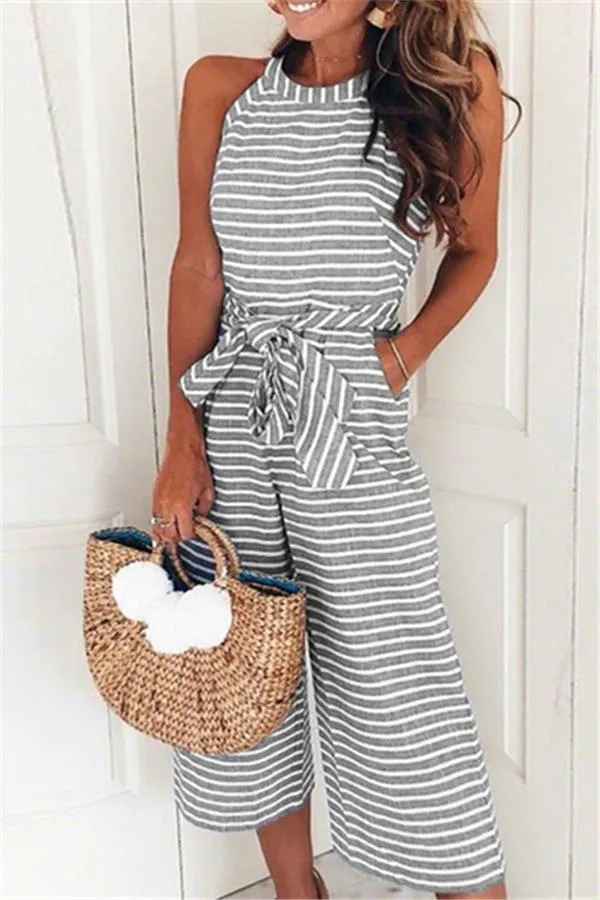 elveswallet Elegant Sleeveless Striped Jumpsuit