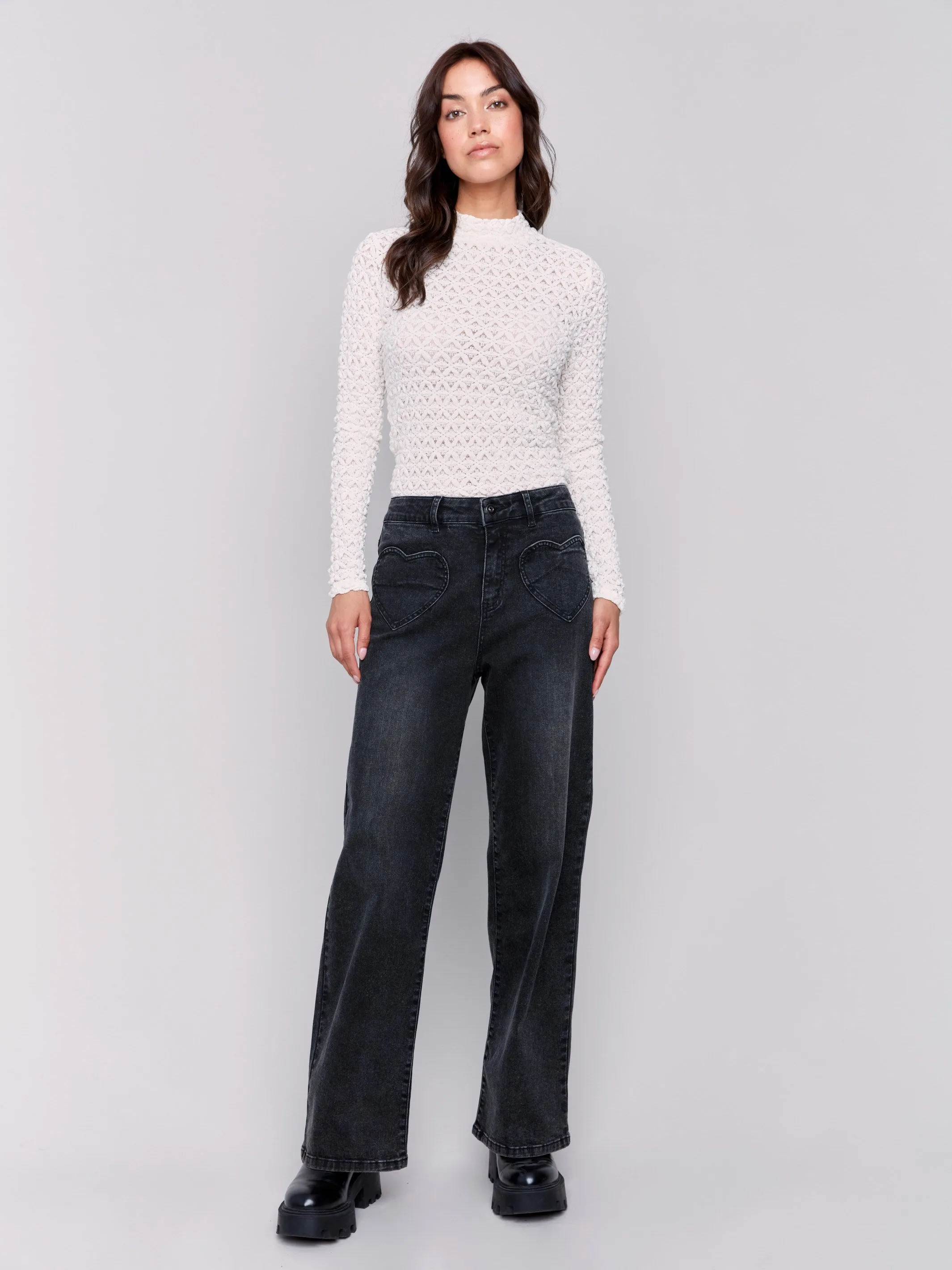 Flare Jeans With Heart Shaped Pockets - Charcoal