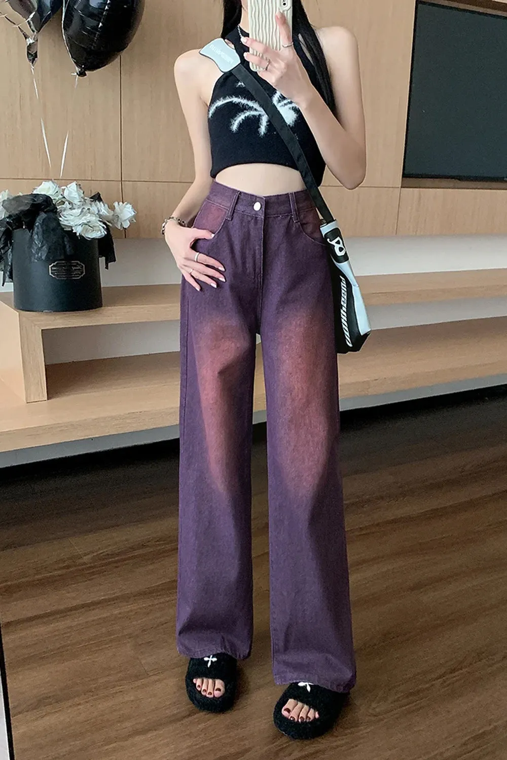 Flytonn-cute winter outfits casual winter outfits christmas outfit party look inspos High Waist Washed Purple Jeans Pants