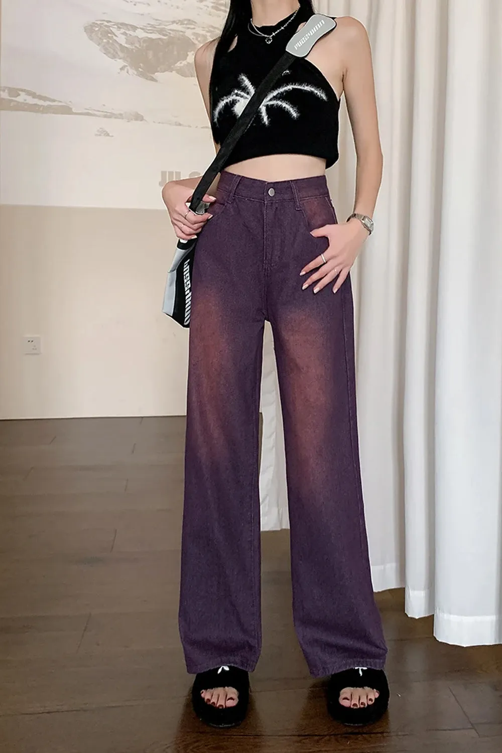 Flytonn-cute winter outfits casual winter outfits christmas outfit party look inspos High Waist Washed Purple Jeans Pants