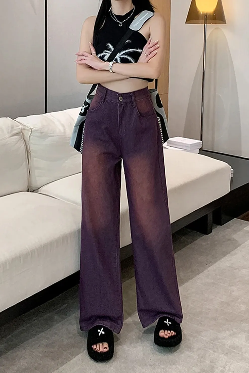 Flytonn-cute winter outfits casual winter outfits christmas outfit party look inspos High Waist Washed Purple Jeans Pants