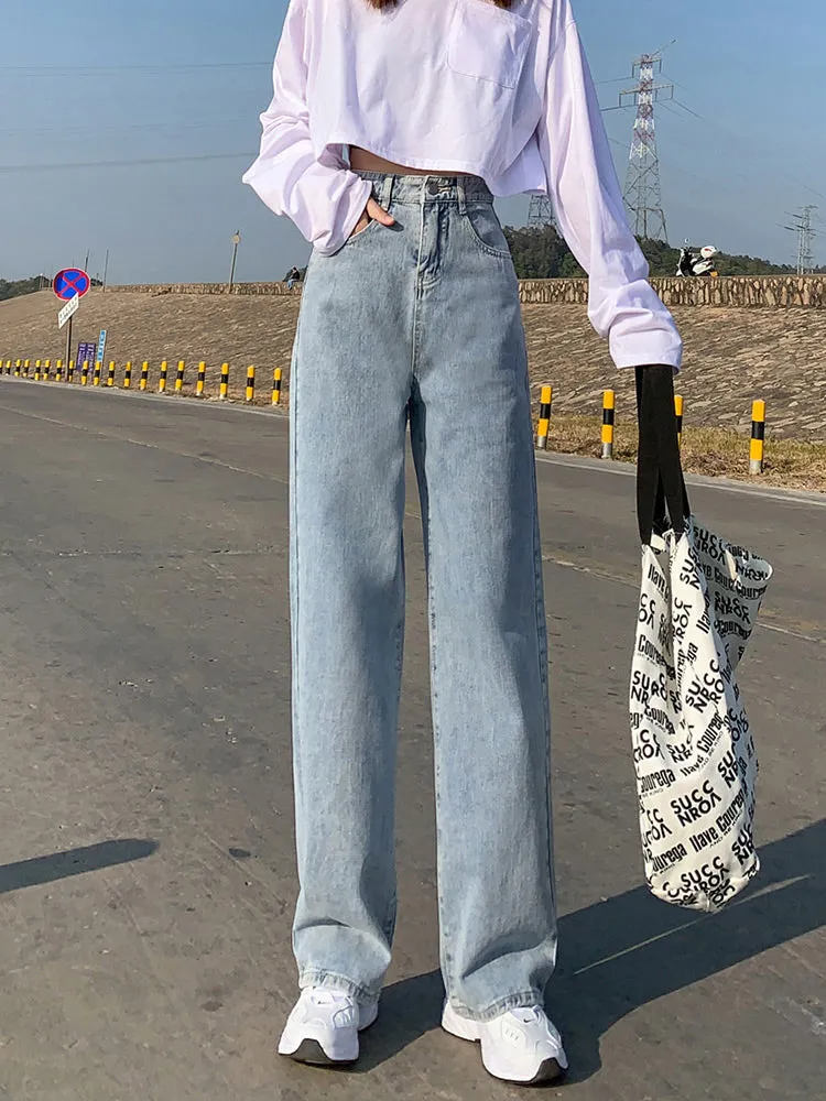 Flytonn-cute winter outfits casual winter outfits christmas outfit party look inspos High Waist Wide Leg Full Length Jeans Pants