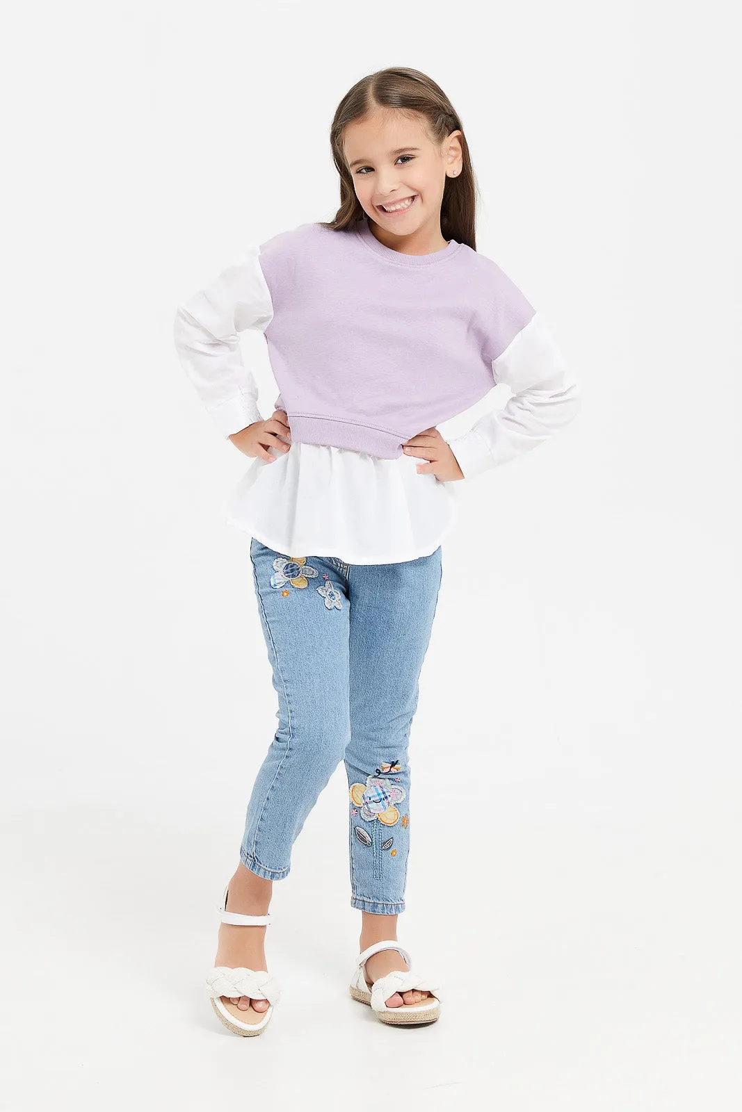 Girls Lilac And White Blouse