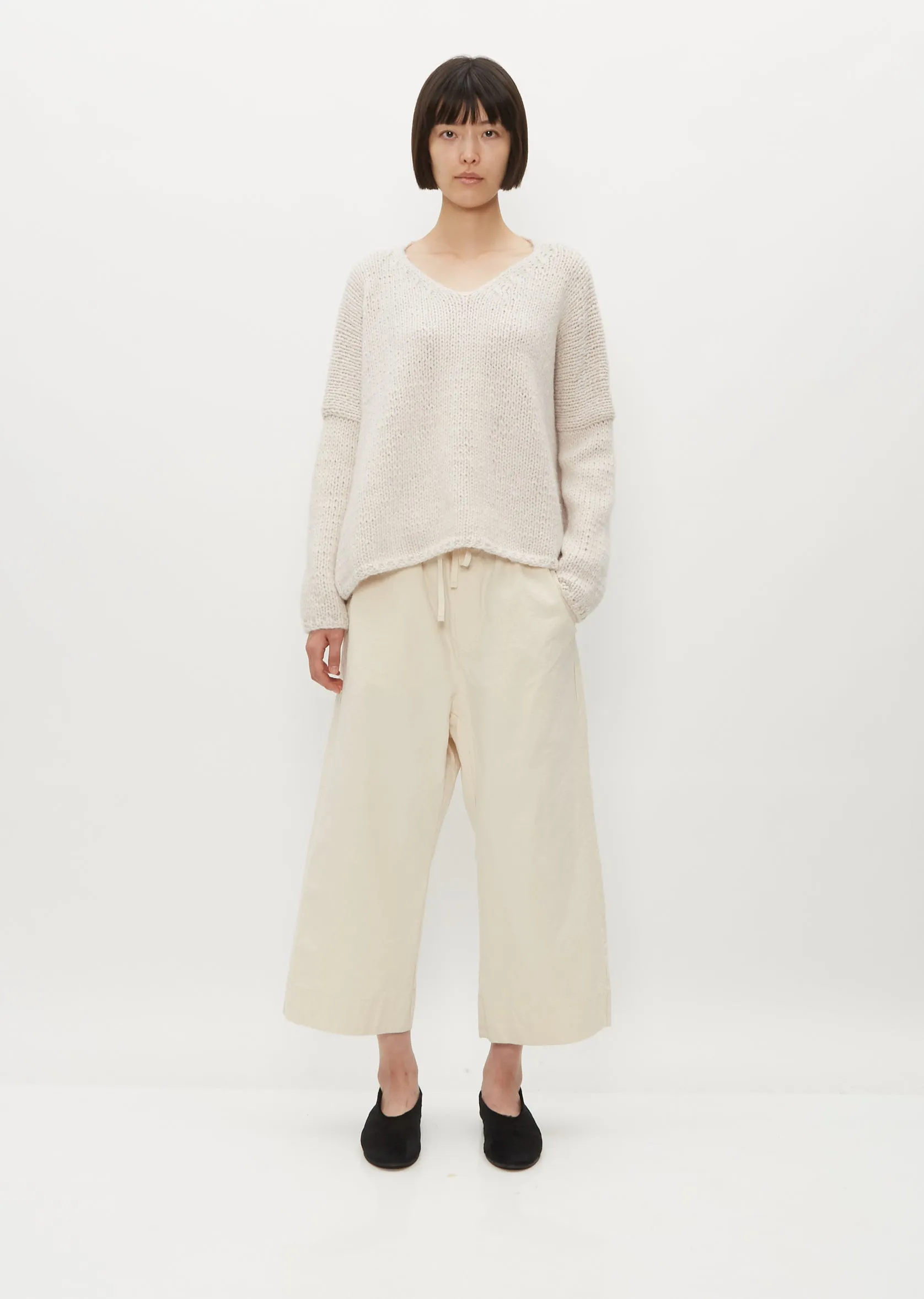 Hand Knit Oversized V Neck — Fog