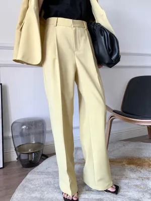 High Rise Pleated Straight Trouser - Yellow