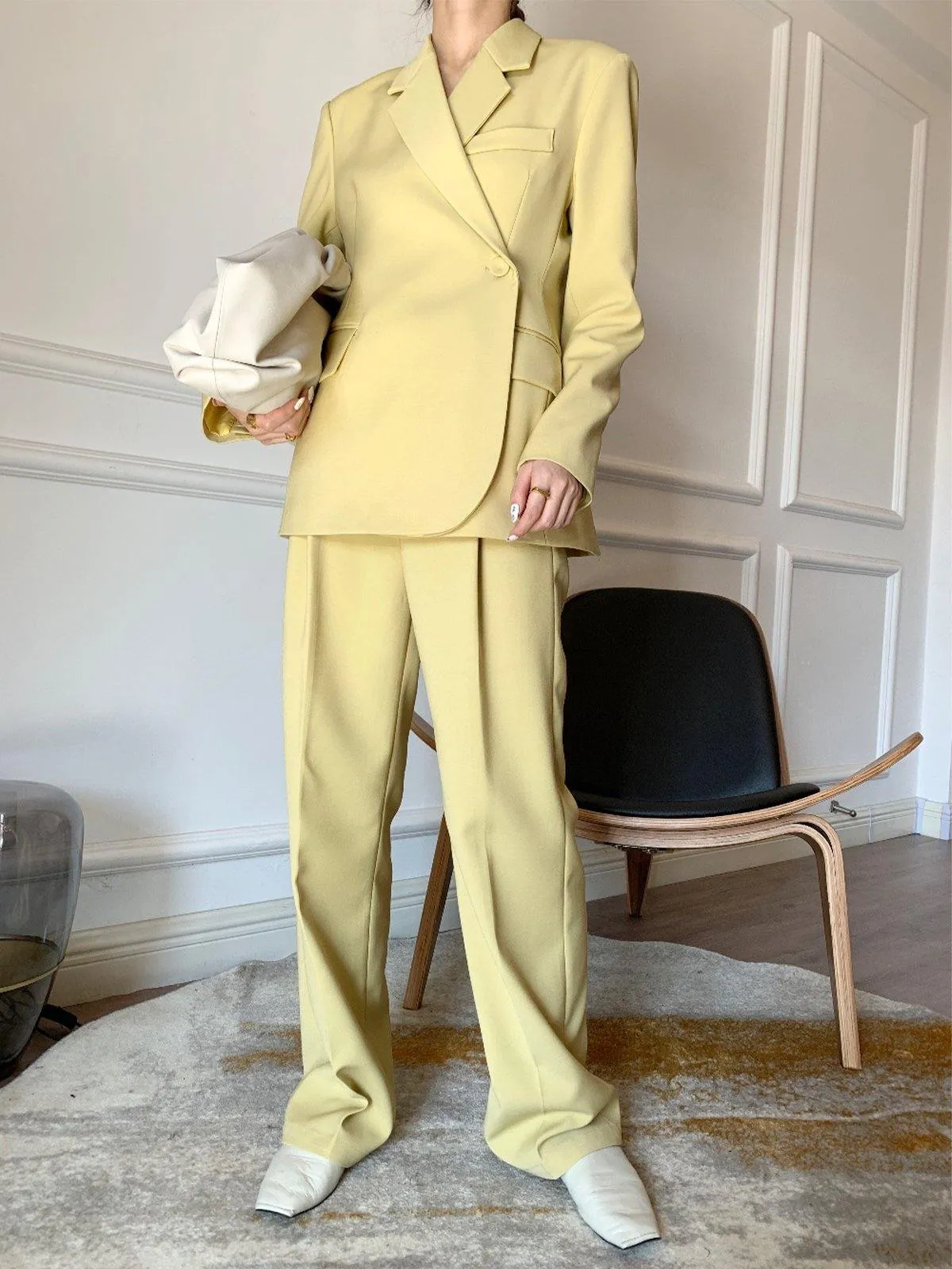High Rise Pleated Straight Trouser - Yellow