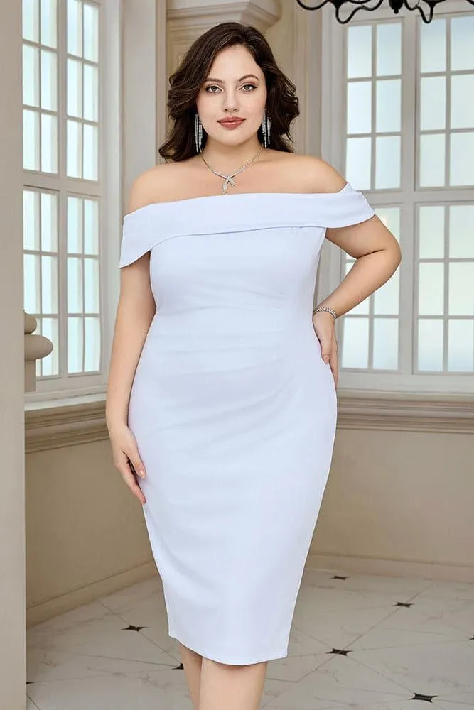 HN Off Shoulder Back Slit Ruched Hips-wrapped Party White Dress