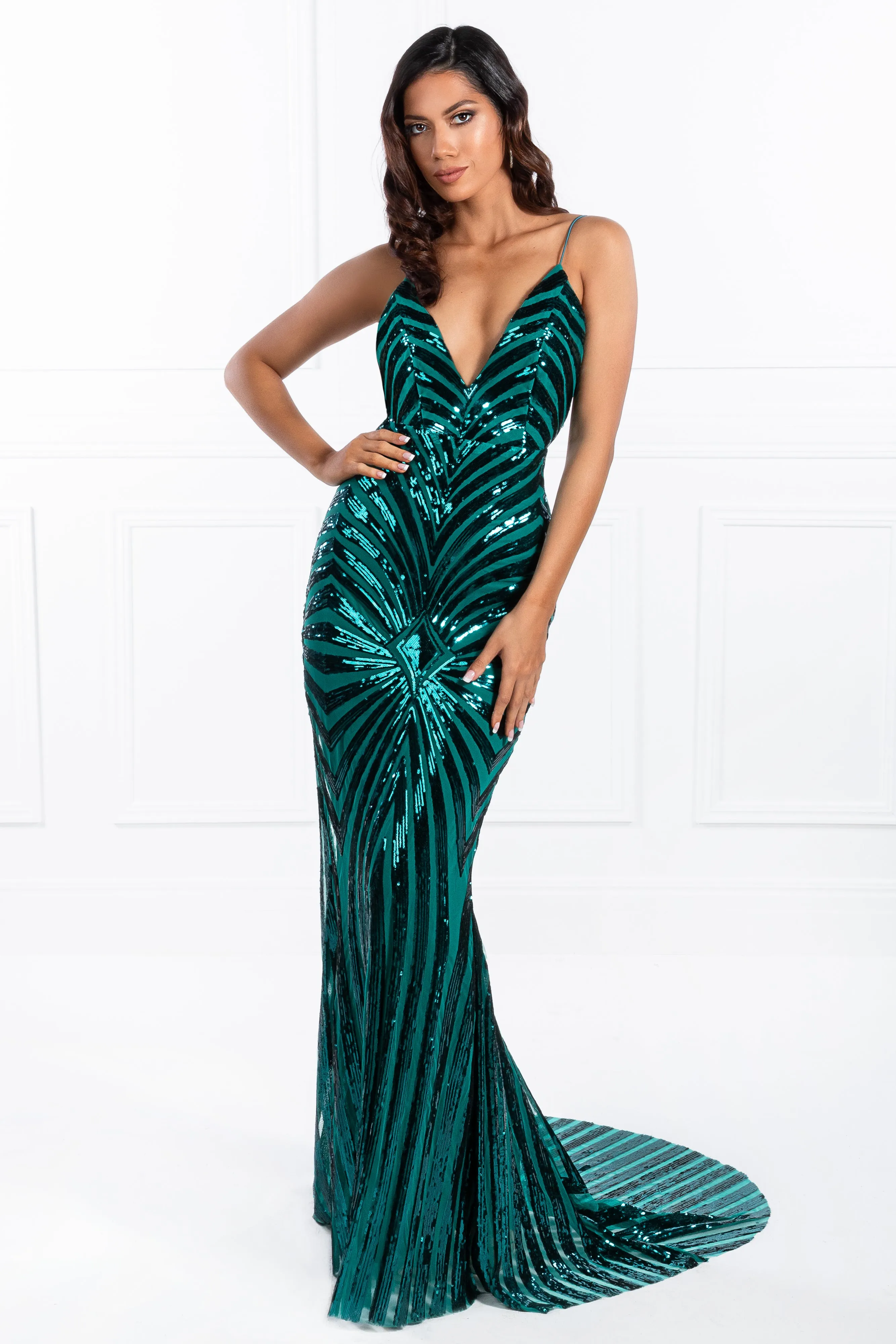Honey Couture TILDA Low Back Sequin Formal Gown Dress