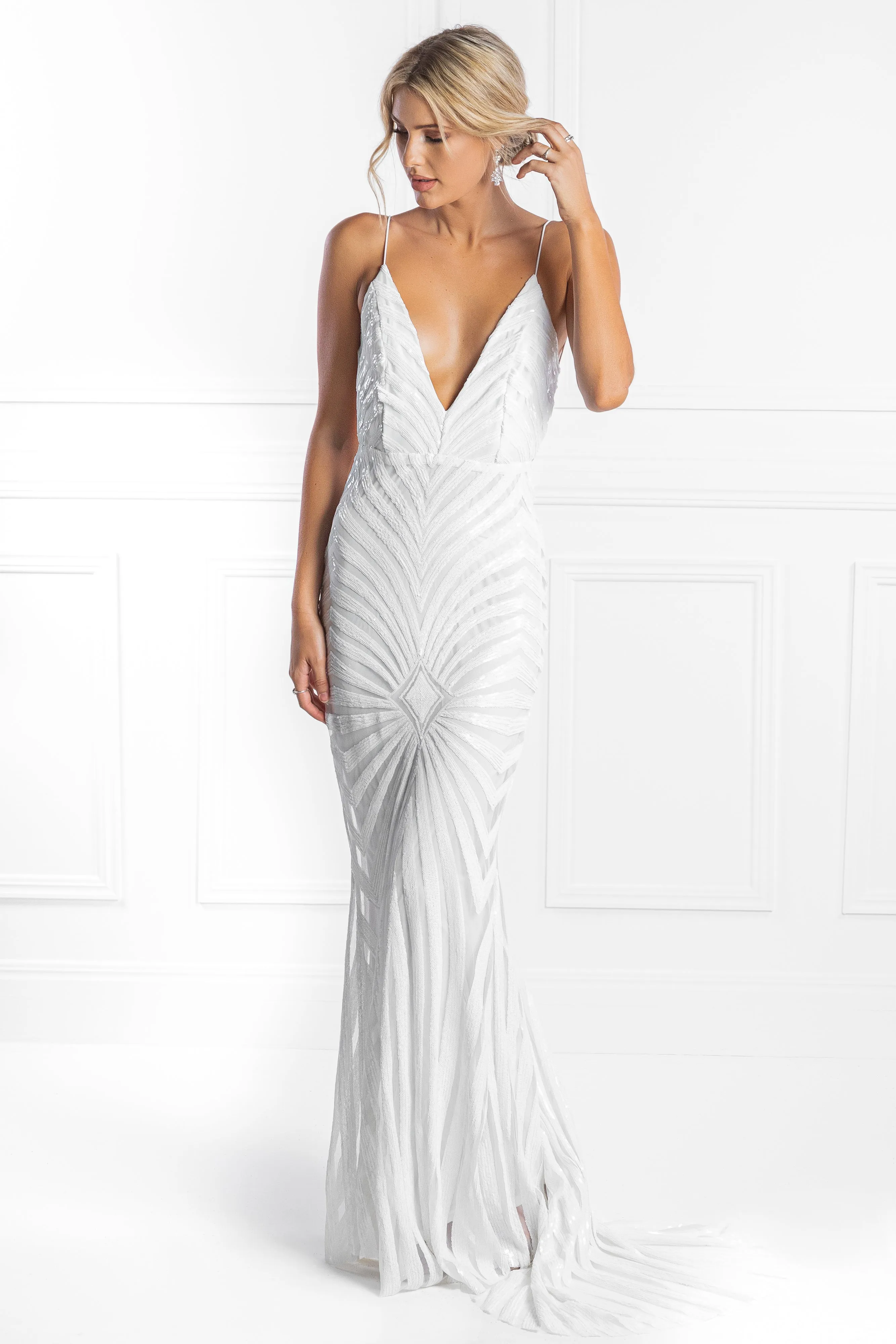 Honey Couture TILDA Low Back Sequin Formal Gown Dress