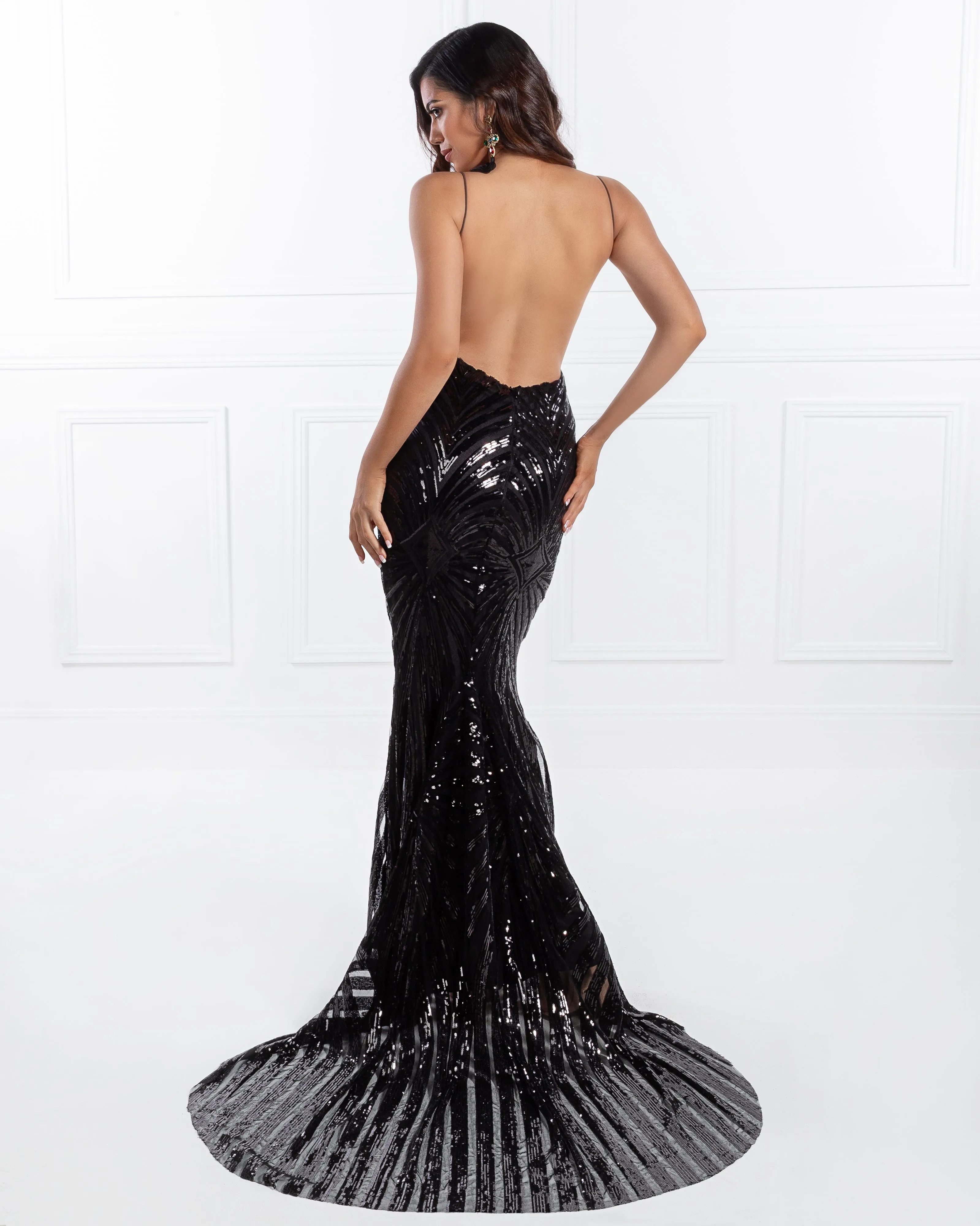 Honey Couture TILDA Low Back Sequin Formal Gown Dress
