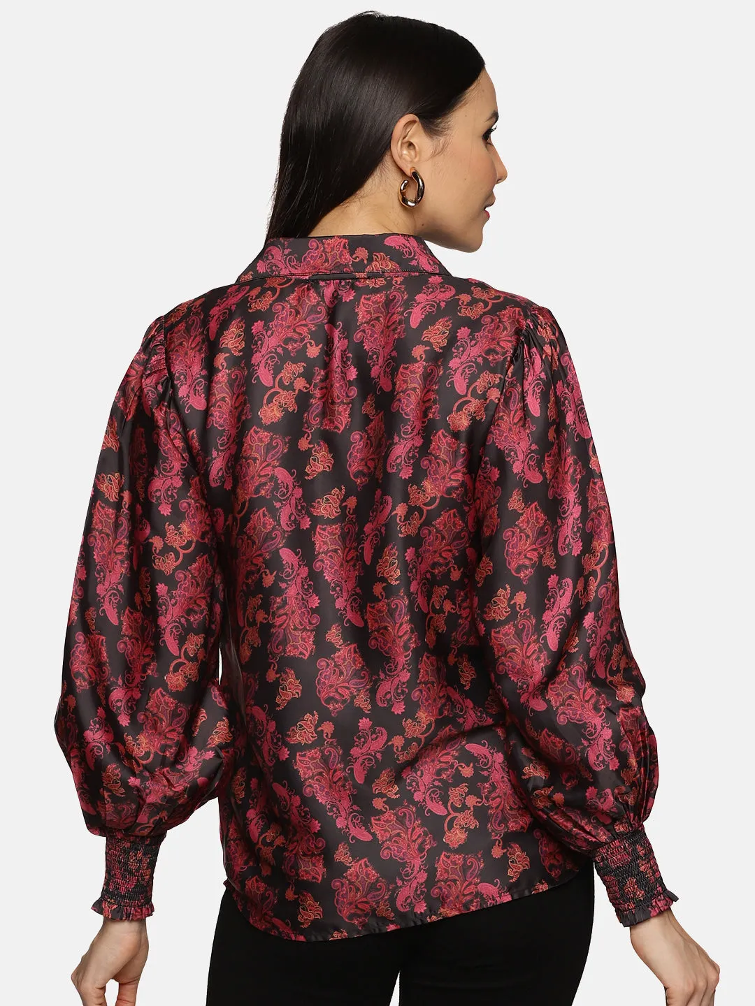 IS.U Paisley Print Black Satin Shirt
