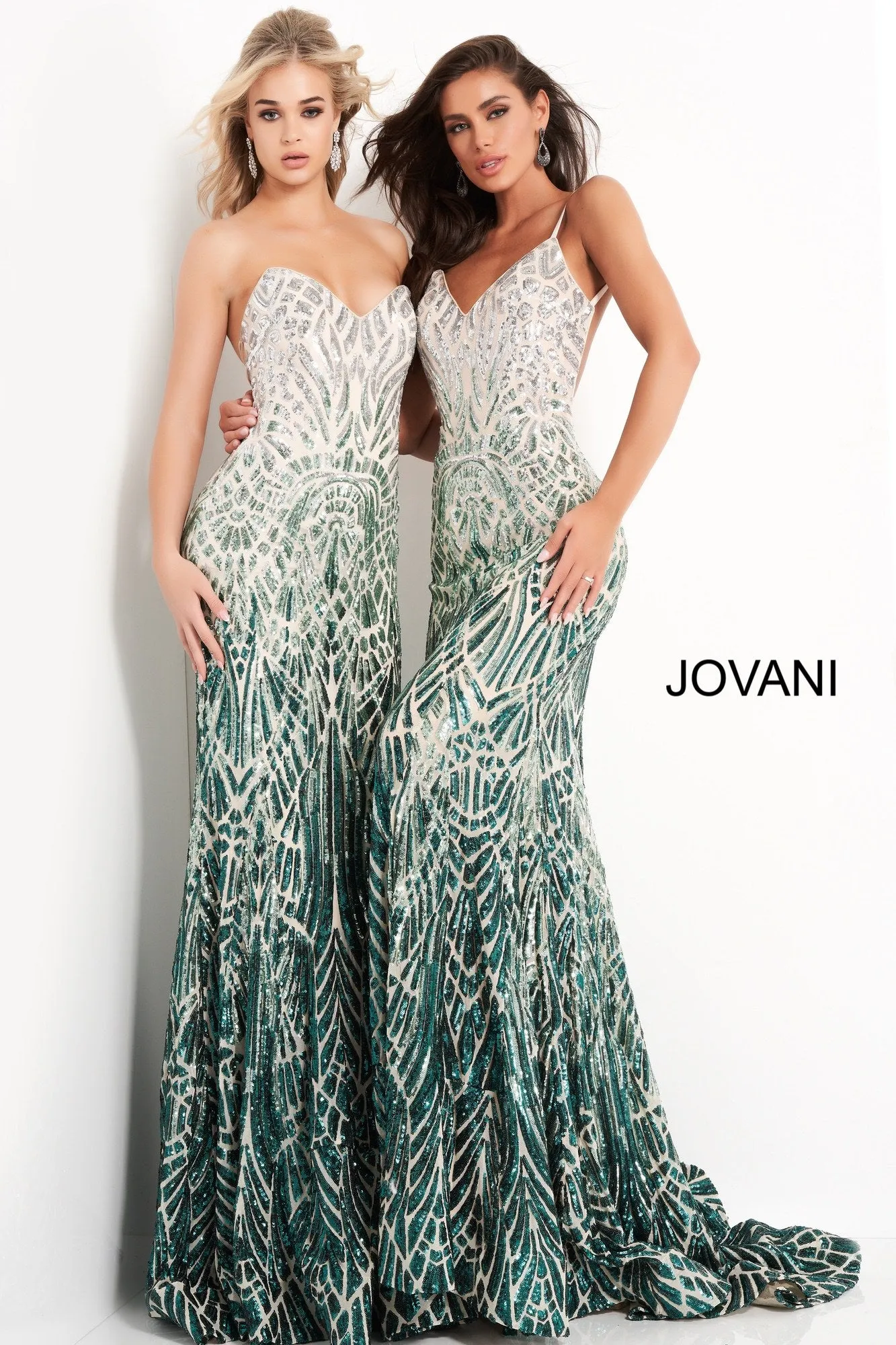 Jovani 06450 Long Backless Sequin Mermaid Prom Dress Formal Pageant Gown V Neck