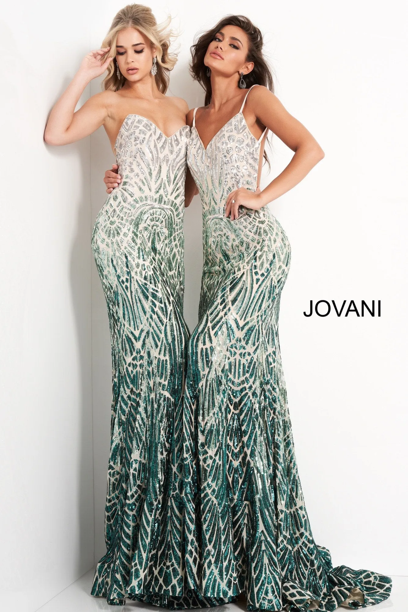 Jovani 06450 Long Backless Sequin Mermaid Prom Dress Formal Pageant Gown V Neck