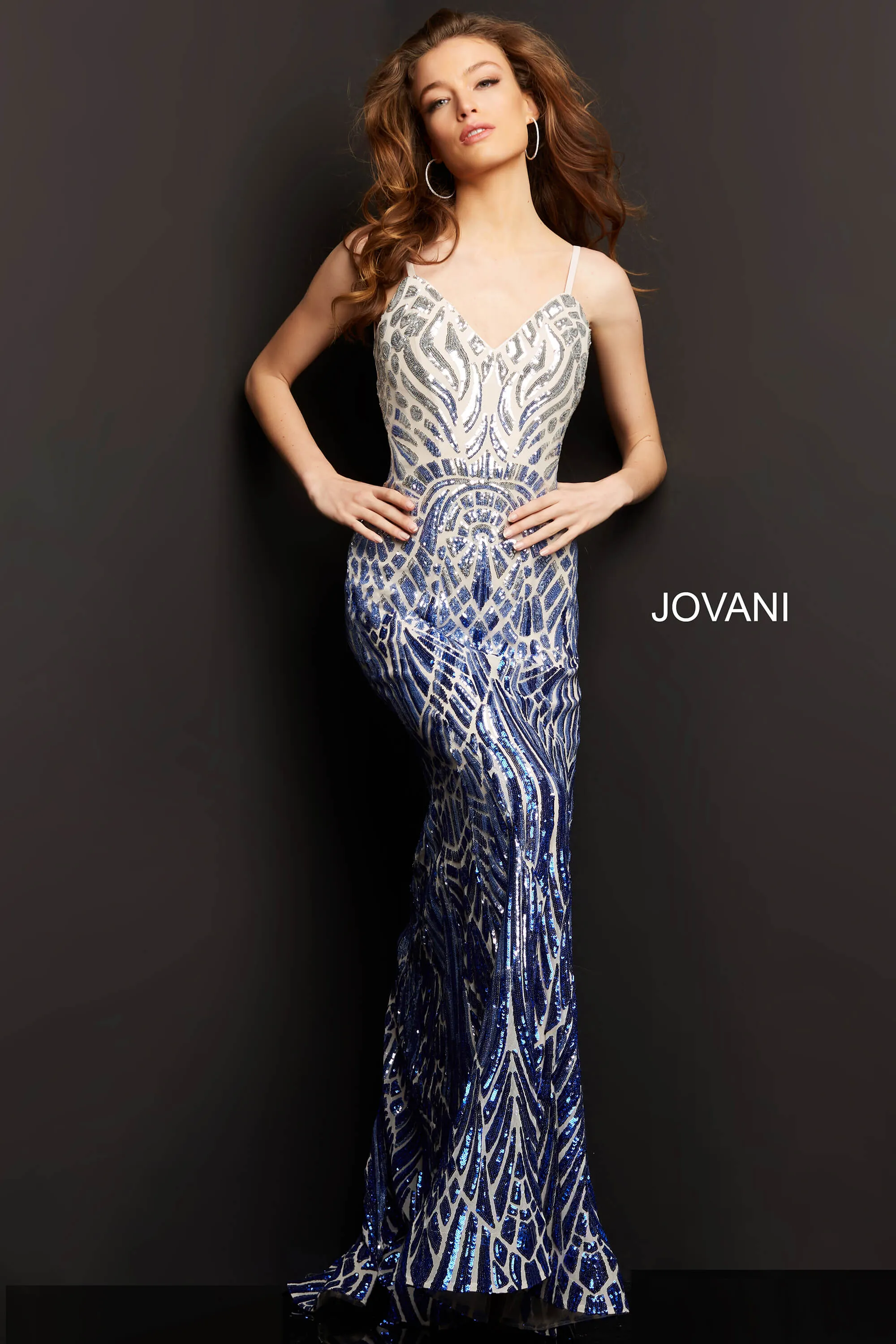 Jovani 06450 Long Backless Sequin Mermaid Prom Dress Formal Pageant Gown V Neck