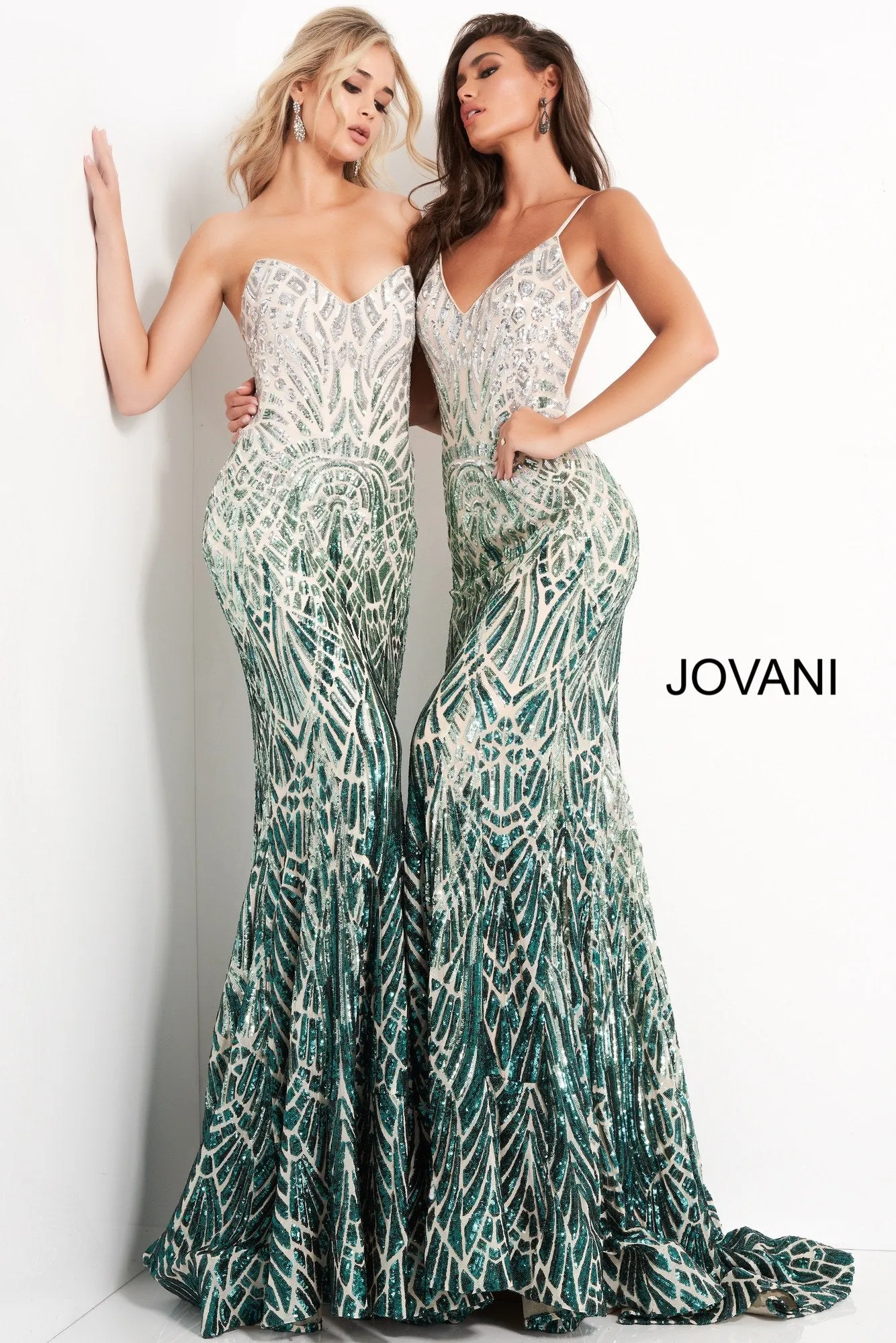 Jovani 06450 Long Backless Sequin Mermaid Prom Dress Formal Pageant Gown V Neck