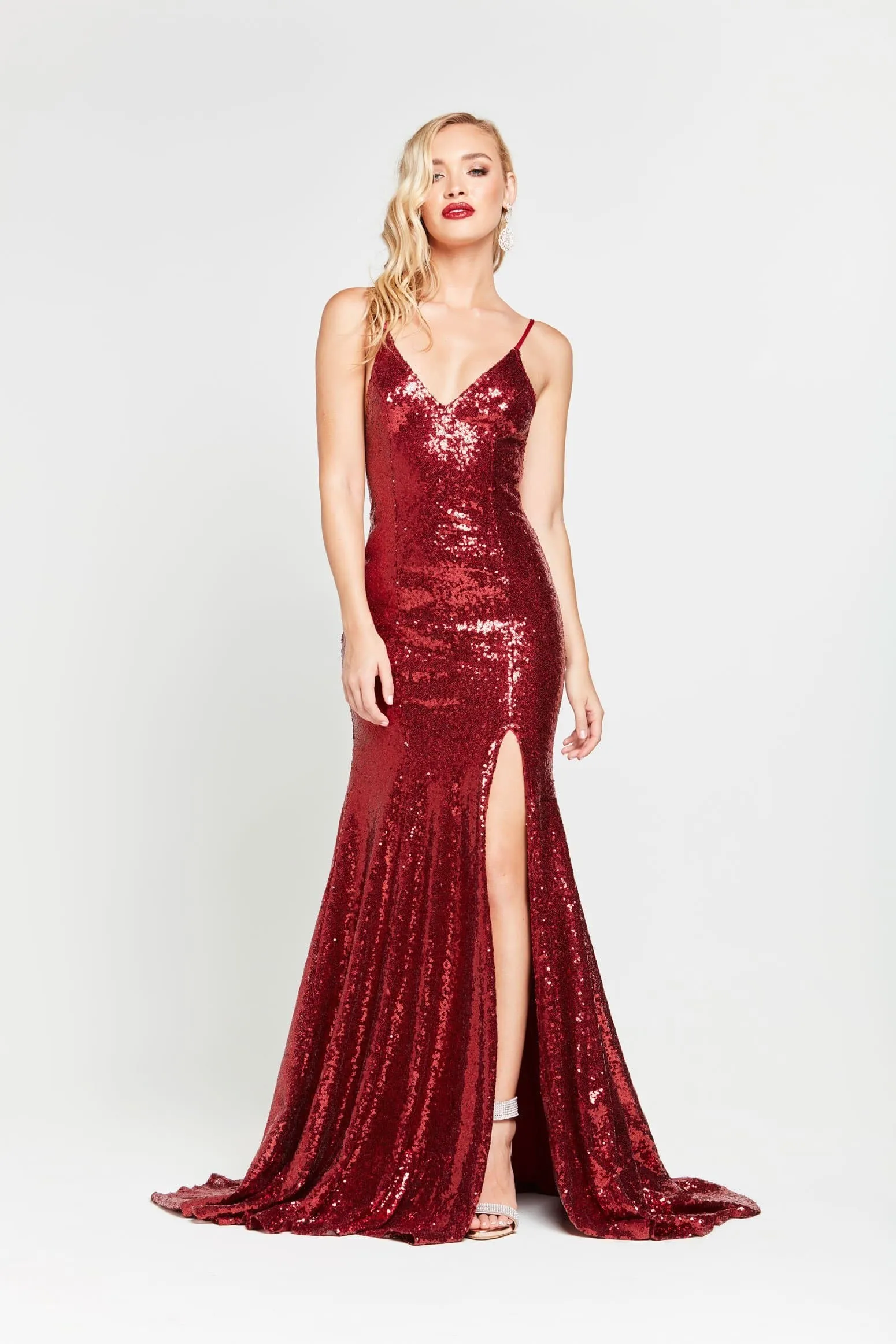Kara Sequin Gown- Deep Red