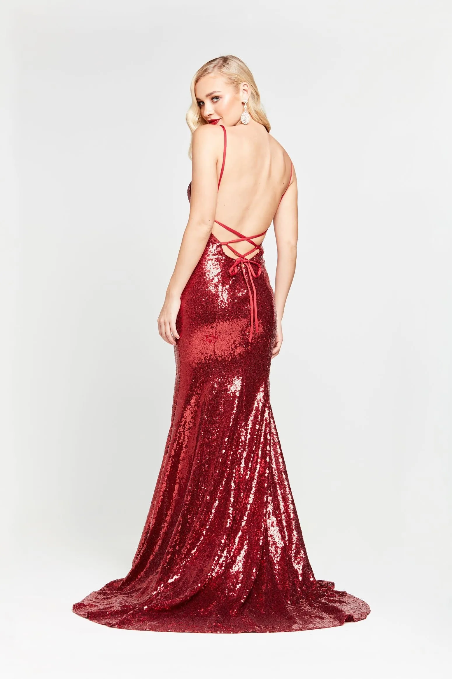 Kara Sequin Gown- Deep Red