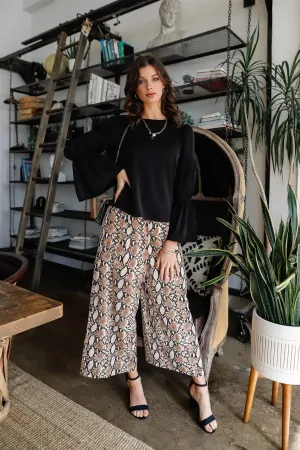 Khaki Multi Color Snake Print Wide Culotte Pants /1-2-2-1