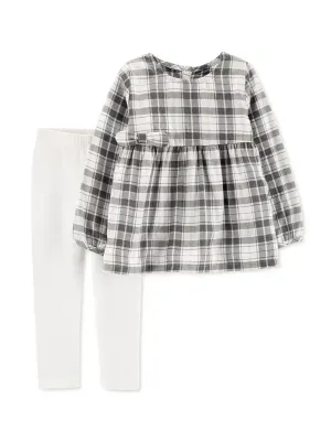 Kids Girl's Plaid  Top & Bottom Set,Multi