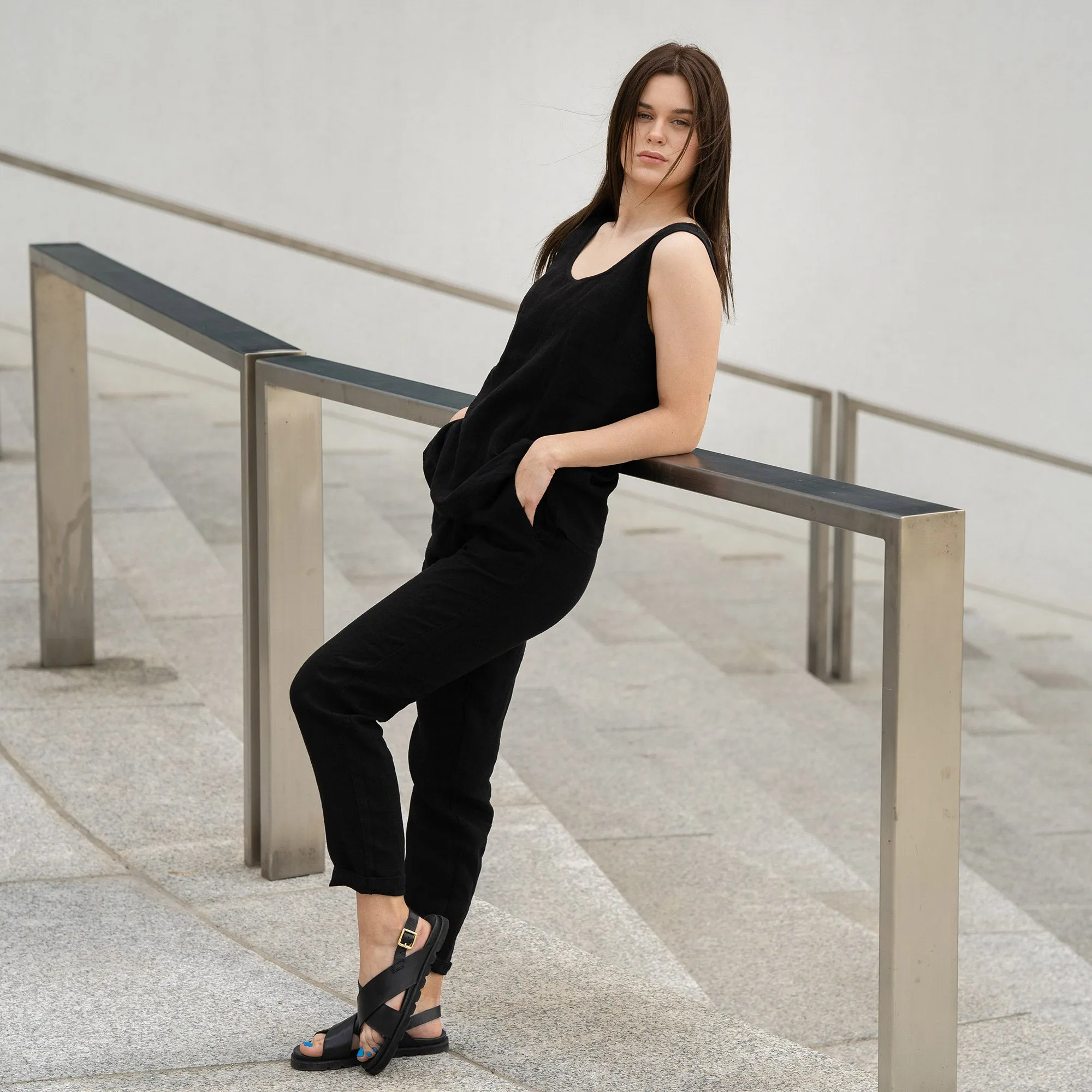 Linen Tank Top Hana Pure Black