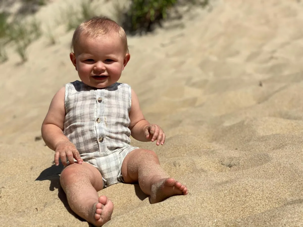 Me & Henry Gossan Playsuit in Grey Gingham