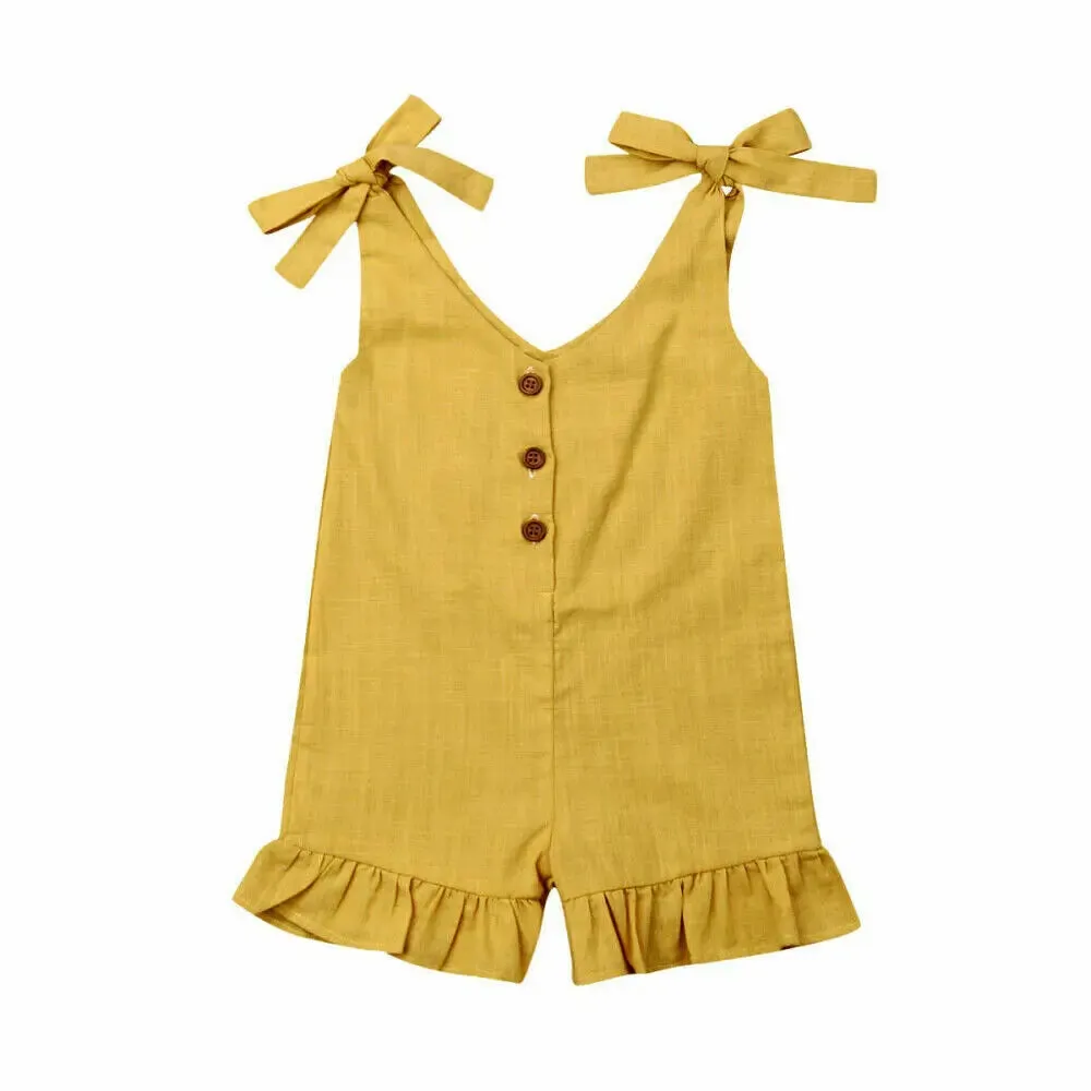 New Baby Girl Cotton Linen Clothes Girls Ruffle Romper Kids Jumpsuit
