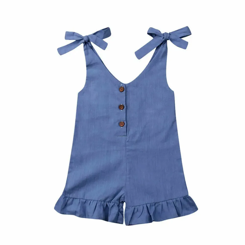New Baby Girl Cotton Linen Clothes Girls Ruffle Romper Kids Jumpsuit