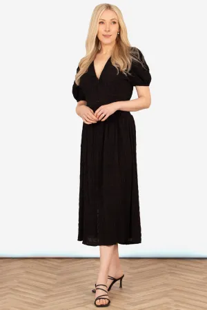 Oliva Button Front Midi Tea Dress - Black, Asymmetric Stripe