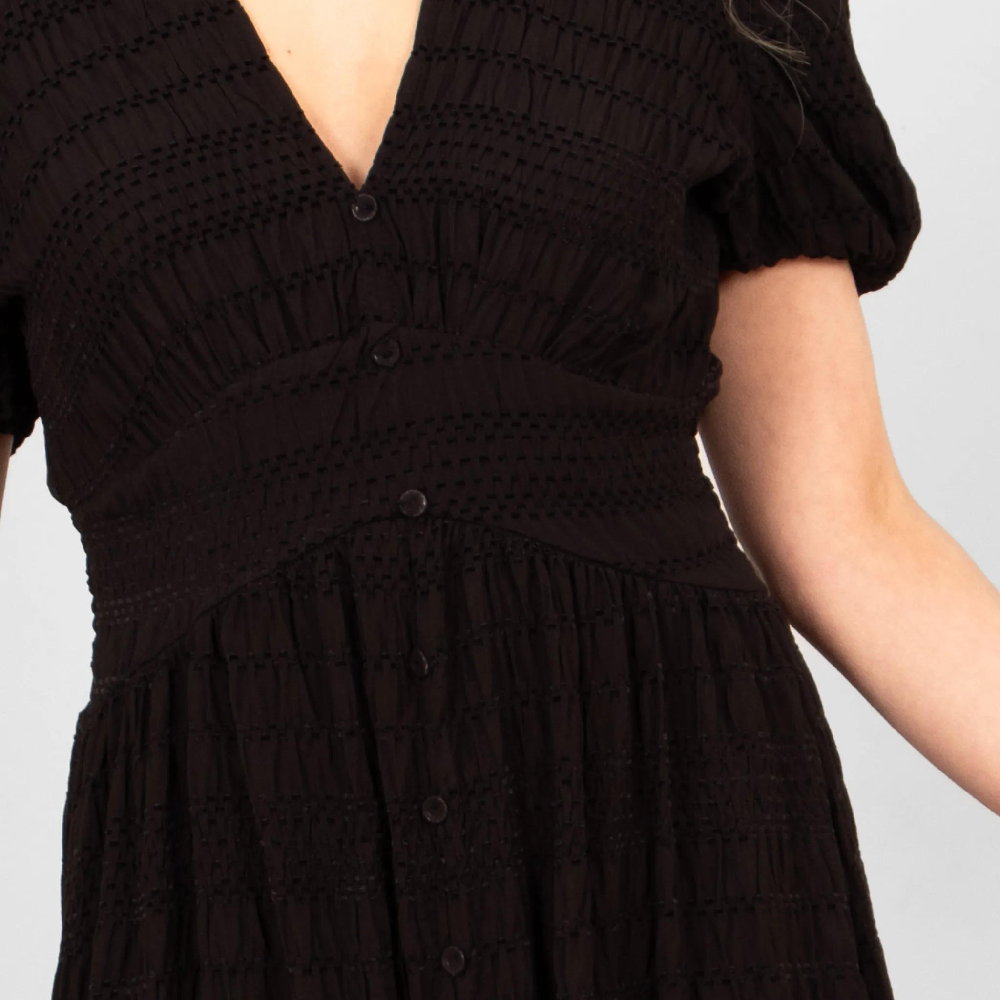 Oliva Button Front Midi Tea Dress - Black, Asymmetric Stripe