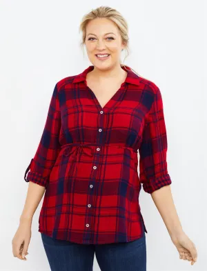 Plaid Button Front Maternity Top in Red Plaid