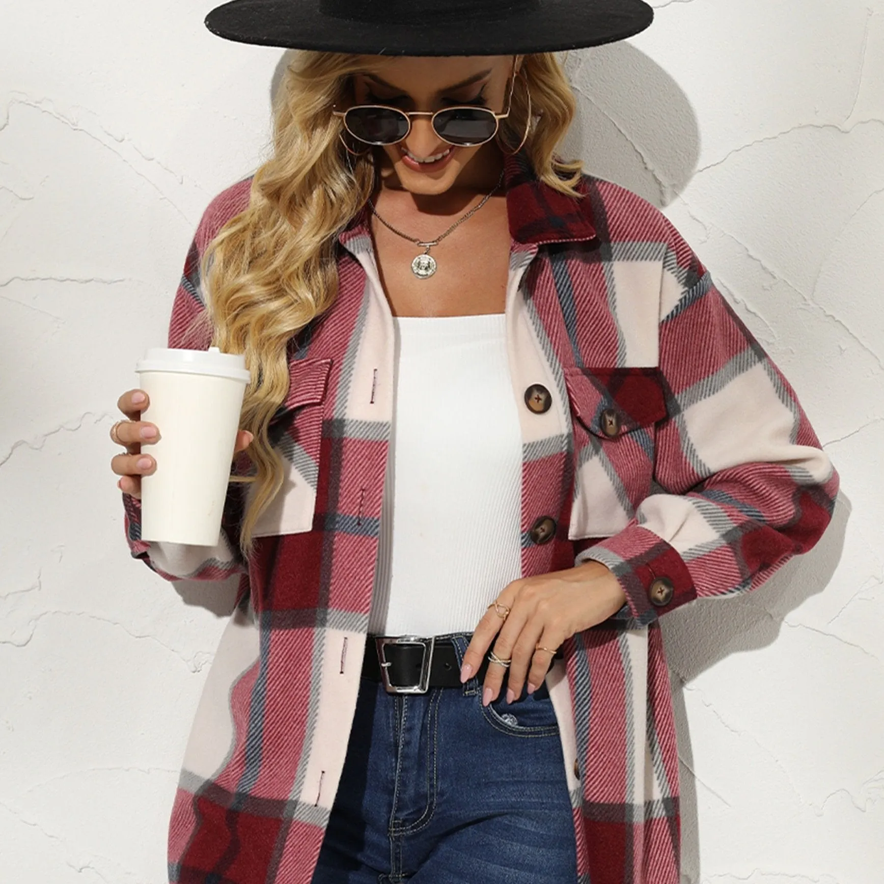 Plaid Shirt Button Up Long Sleeve Casual Plaid Jacket