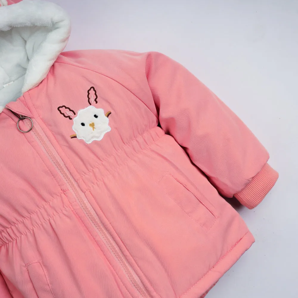 Playful Pink Quilted Jacket with Faux Fur Hood 7231