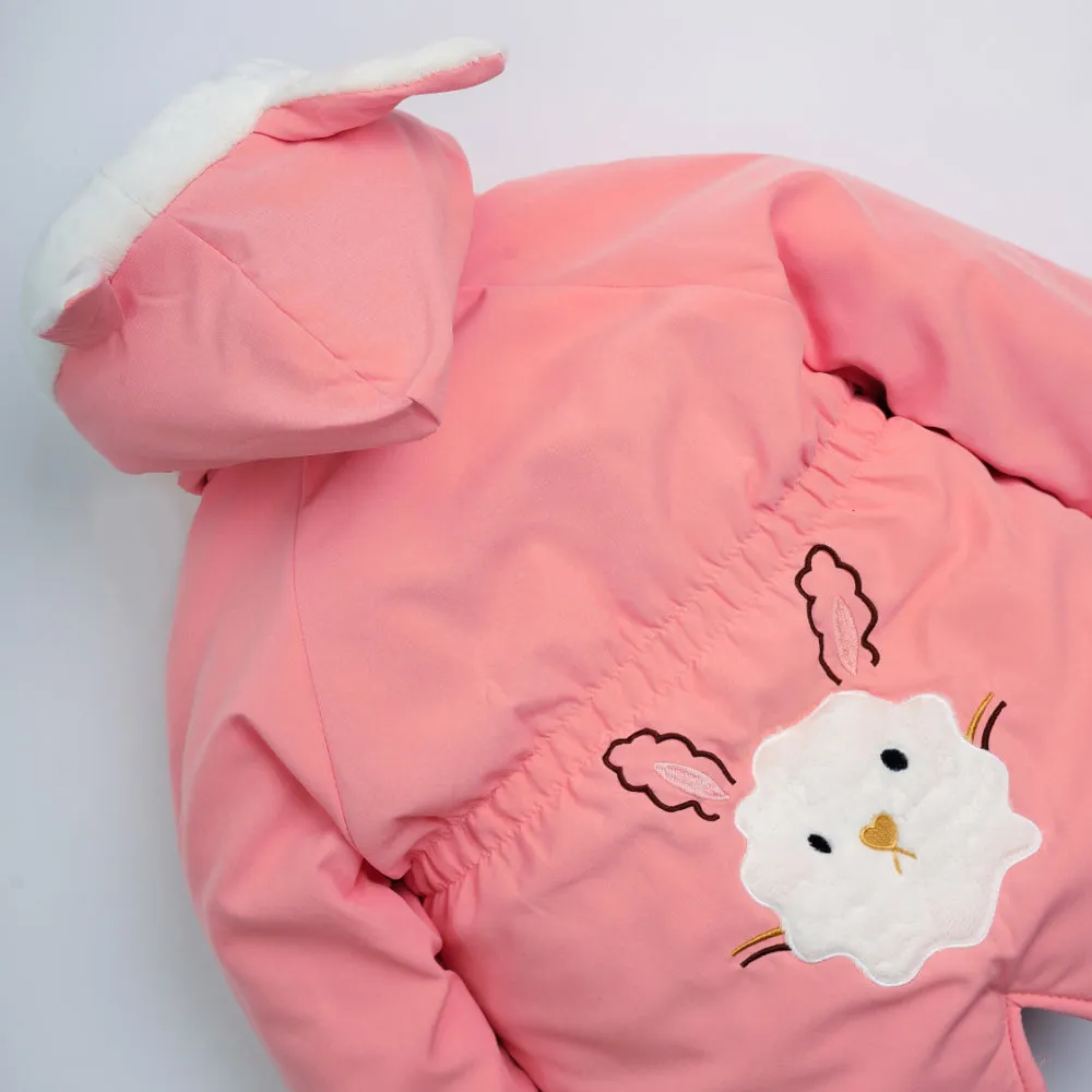 Playful Pink Quilted Jacket with Faux Fur Hood 7231