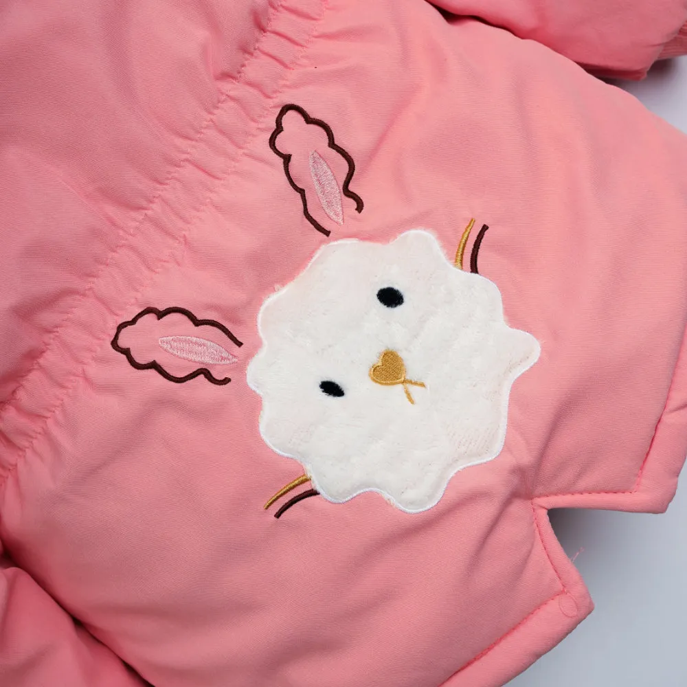 Playful Pink Quilted Jacket with Faux Fur Hood 7231