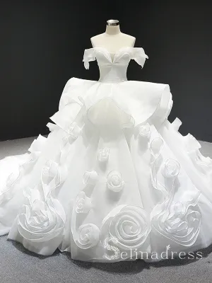 Selinadress Off-the-shoulder White Ball Gown Wedding Dress Luxury Bridal Gowns SPL66956