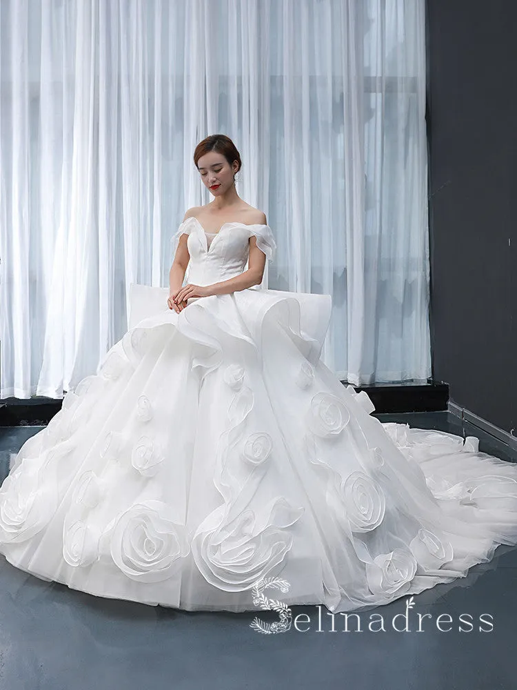 Selinadress Off-the-shoulder White Ball Gown Wedding Dress Luxury Bridal Gowns SPL66956