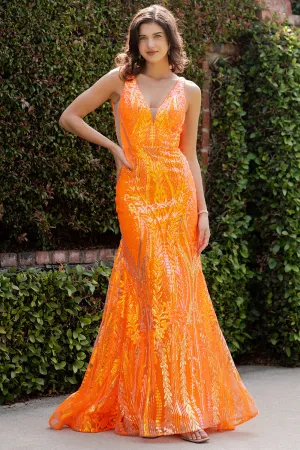Sequin Print Fitted Sleeveless Gown by Cinderella Couture 8182J