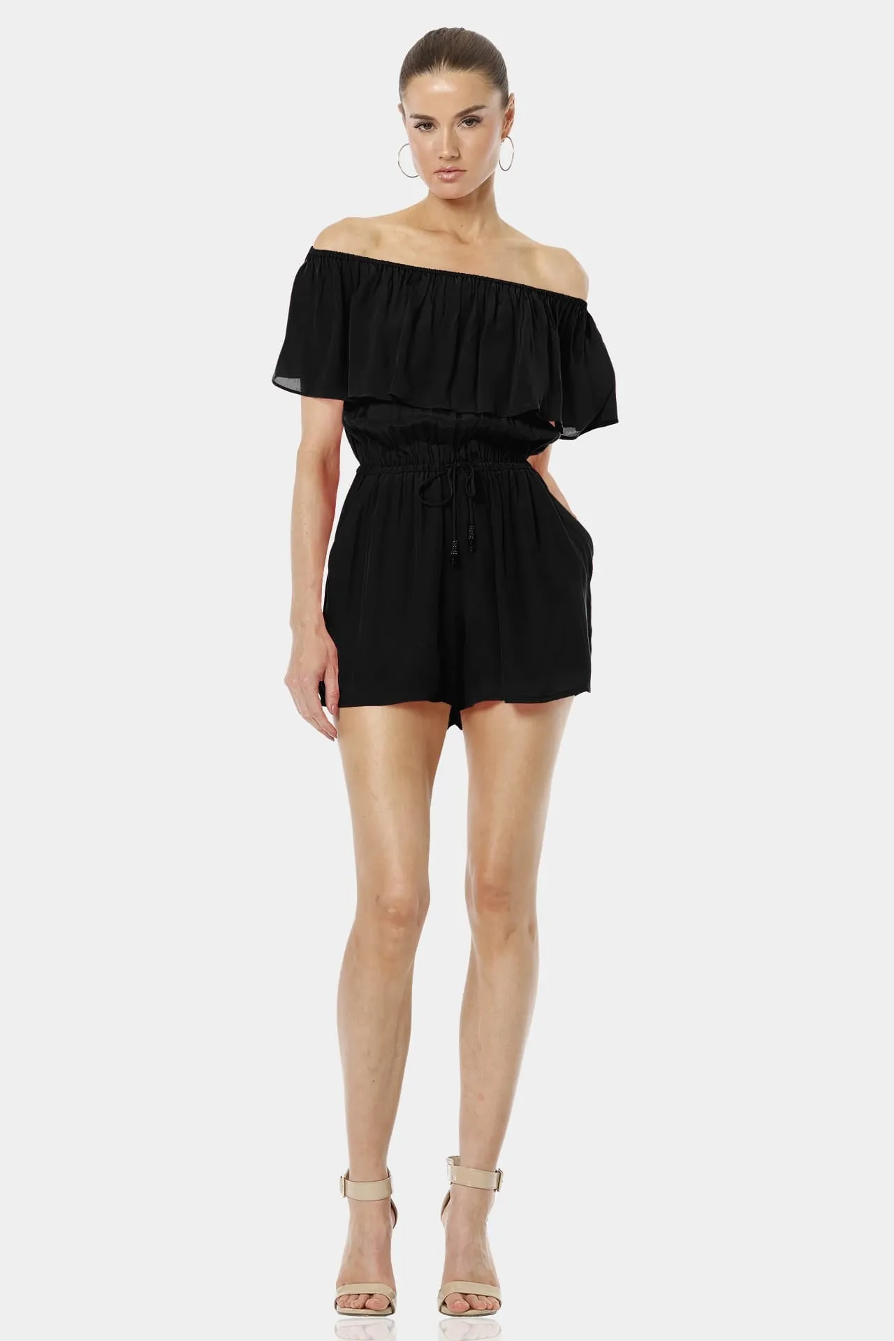 Serenity Black Off Shoulder Backless Mini Dress With Elastic Waist