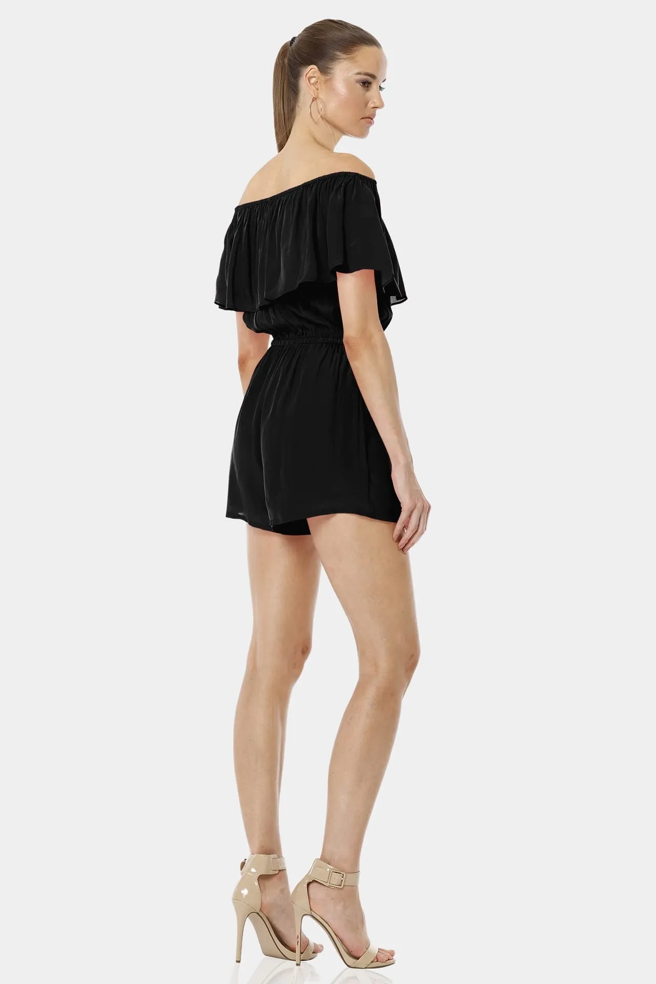 Serenity Black Off Shoulder Backless Mini Dress With Elastic Waist