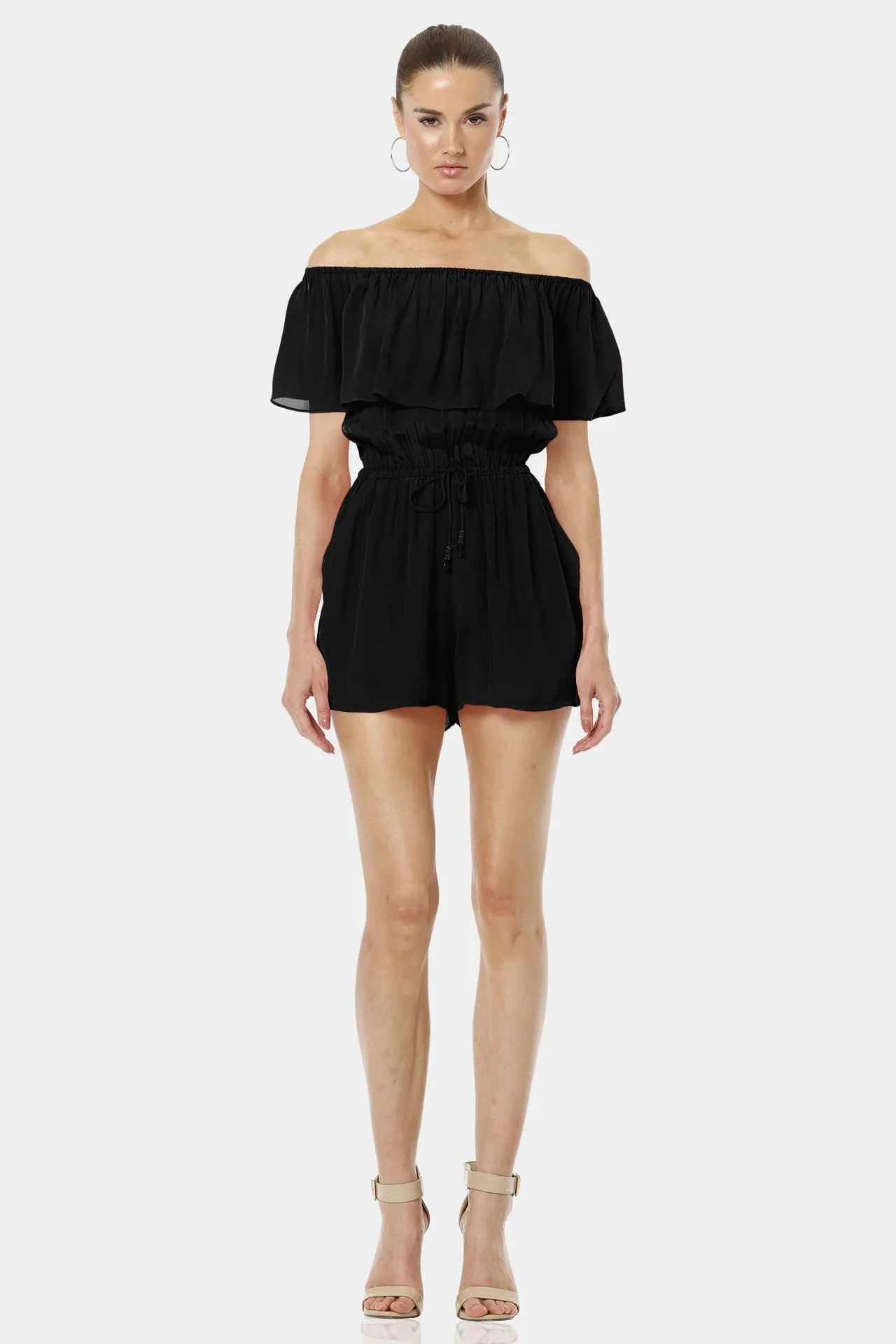 Serenity Black Off Shoulder Backless Mini Dress With Elastic Waist
