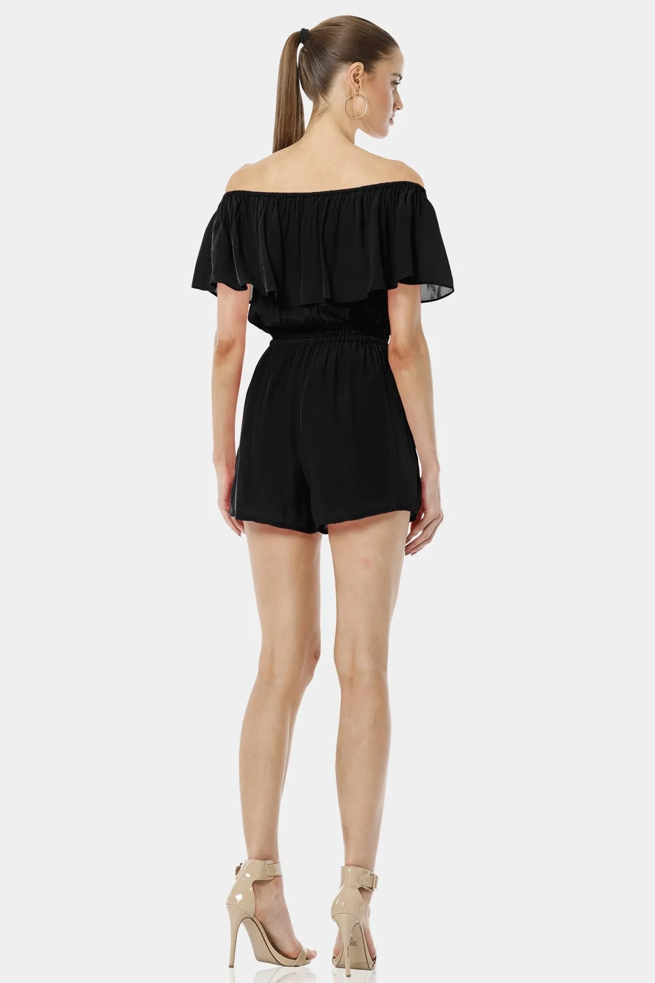 Serenity Black Off Shoulder Backless Mini Dress With Elastic Waist