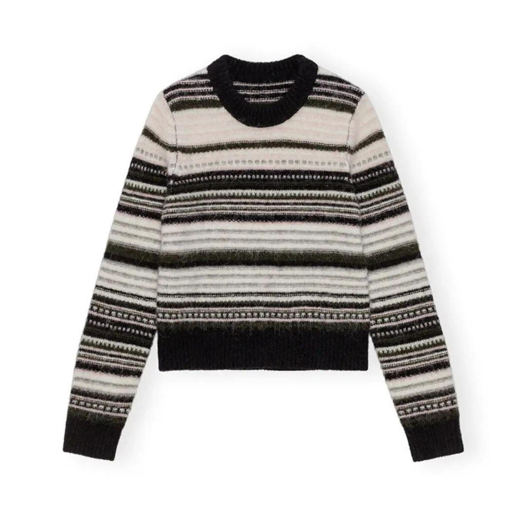 Soft Wool Stripe O-Neck (Black)