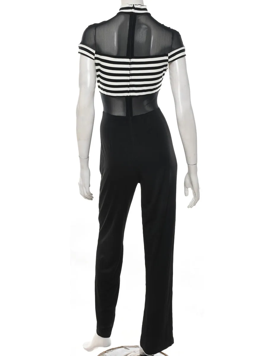 Striped Black & White Sheer Detail 1990s Jumpsuit - S