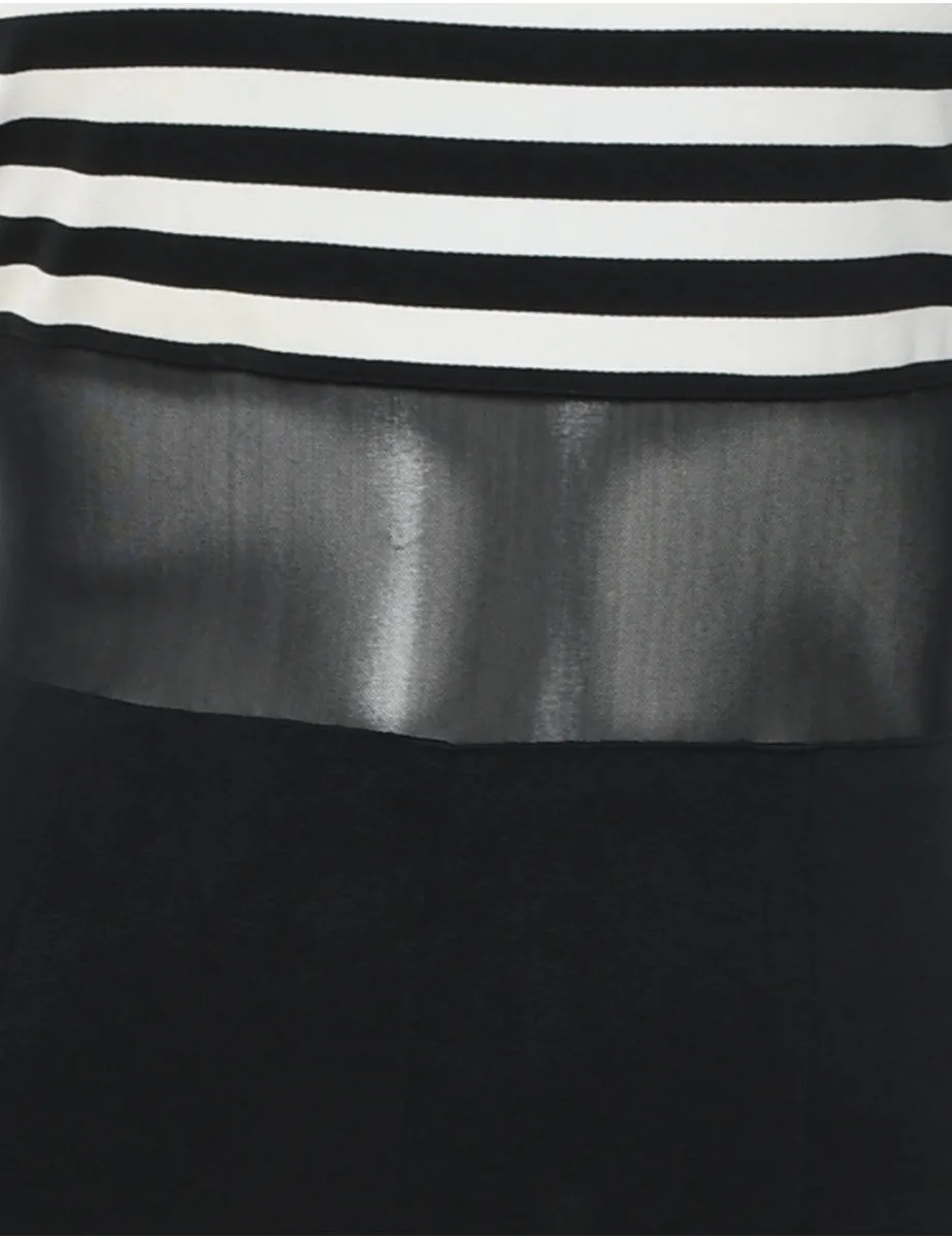 Striped Black & White Sheer Detail 1990s Jumpsuit - S