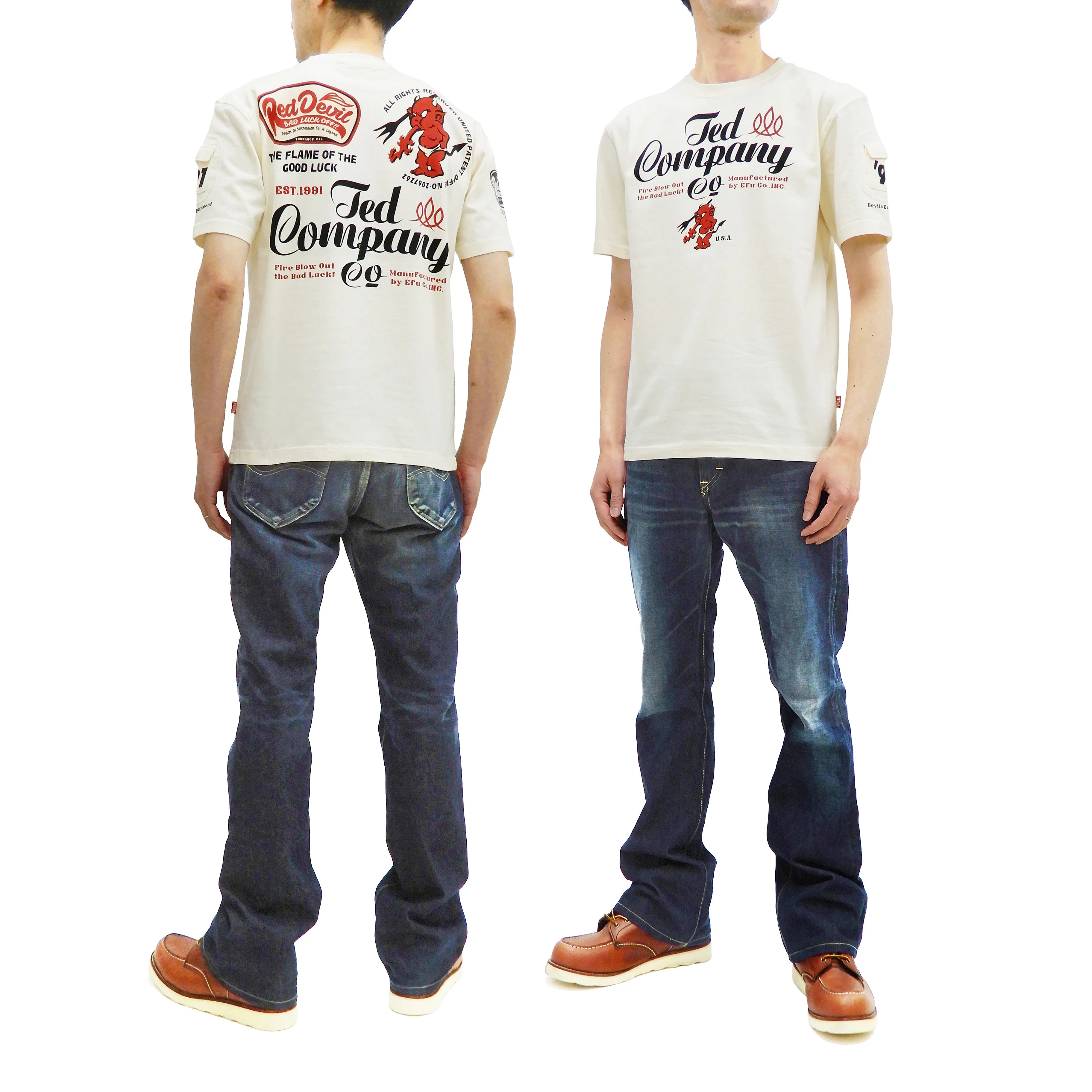 Tedman T-Shirt Men's Lucky Devil Graphic Short Sleeve Tee TDSS-535 Off-White