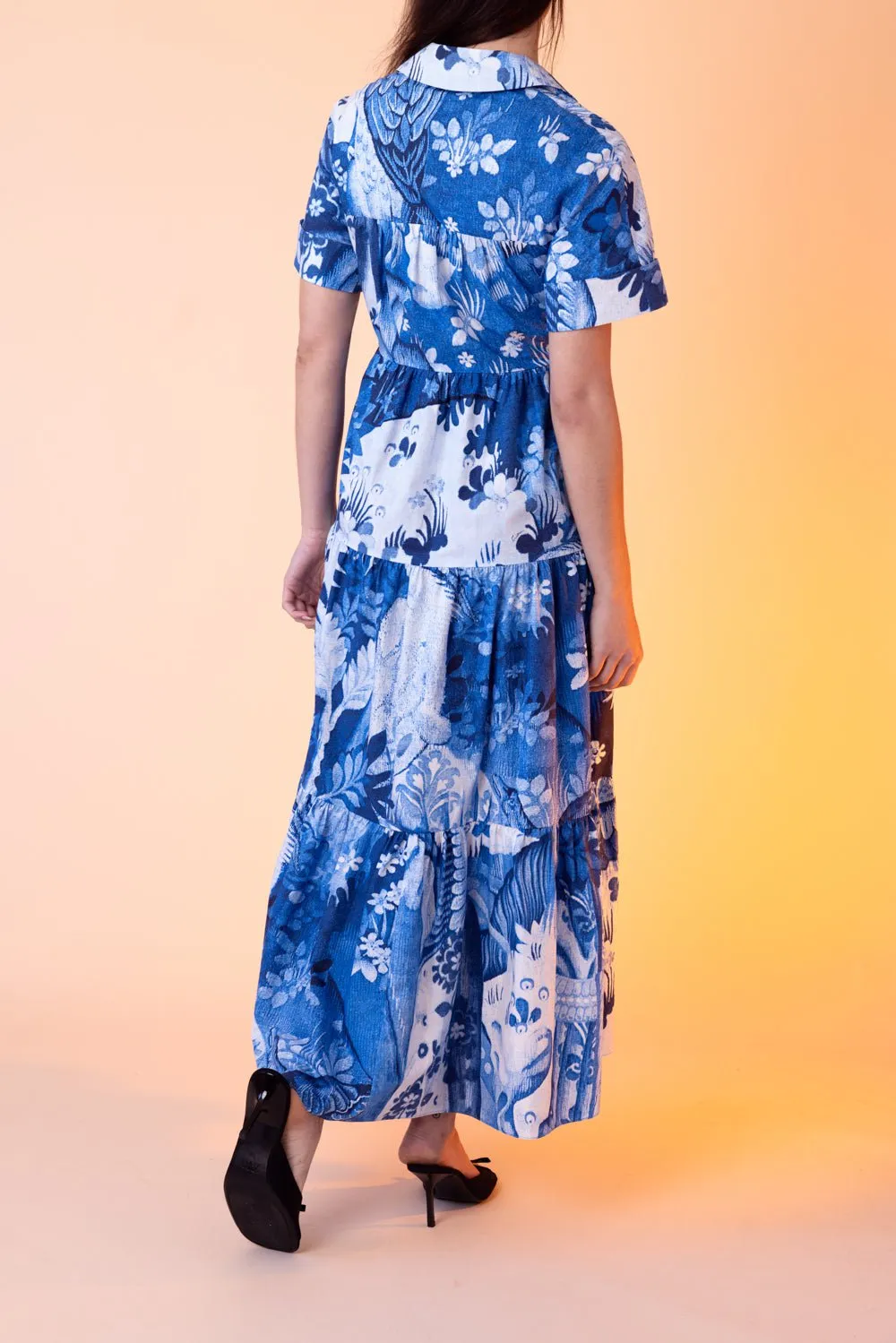 Tiered Hem Midi Shirt Dress
