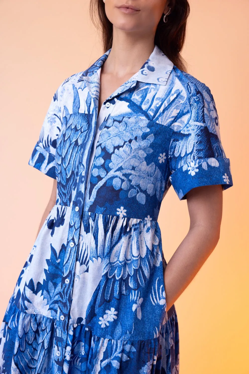 Tiered Hem Midi Shirt Dress